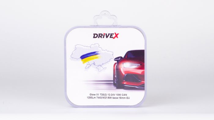 Світлодіоди в габаритні вогні. Підсвітку номера та салона DriveX Glow X1 T20(2) 12-24V 10W CAN 1200Lm 7443/W21/5W base-16mm EU к-т.