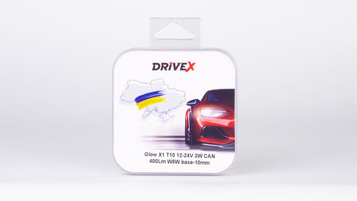 Світлодіоди в габаритні вогні. Підсвітку номера та салона DriveX Glow X1 T10 12-24V 3W CAN 400Lm W5W base-10mm к-т.