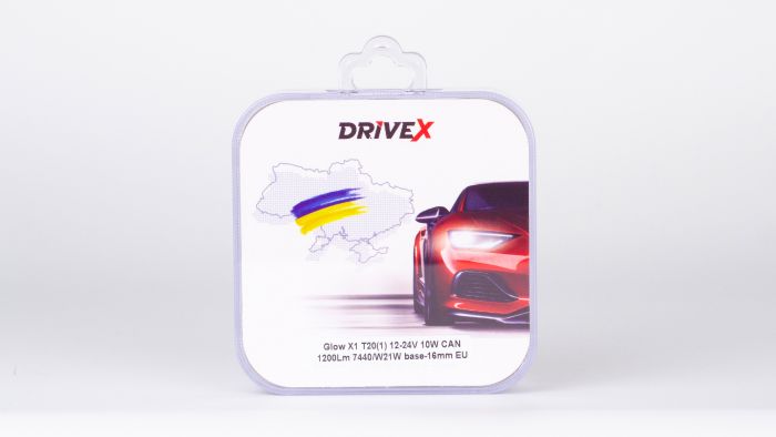Світлодіоди в габаритні вогні. Підсвітку номера та салона DriveX Glow X1 T20(1) 12-24V 10W CAN 1200Lm 7440/W21W base-16mm EU к-т.