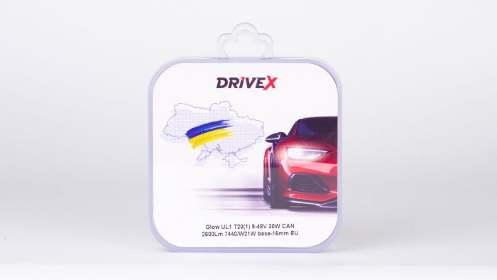 Світлодіоди в габаритні вогні. Підсвітку номера та салона DriveX Glow UL1 T20(1) 9-48V 30W CAN 2600Lm 7440/W21W base-16mm EU к-т.