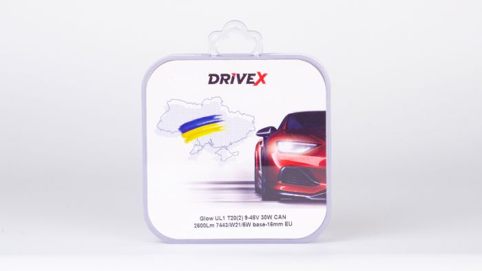 Світлодіоди в габаритні вогні. Підсвітку номера та салона DriveX Glow UL1 T20(2) 9-48V 30W CAN 2600Lm 7443/W21/5W base-16mm EU к-т.