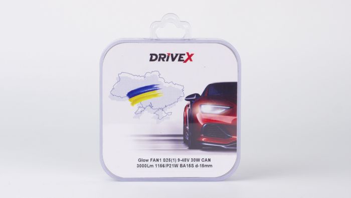 Світлодіоди в габаритні вогні. Підсвітку номера та салона DriveX Glow FAN1 S25(1) 9-48V 30W CAN 3000Lm 1156/P21W BA15S d-15mm к-т.