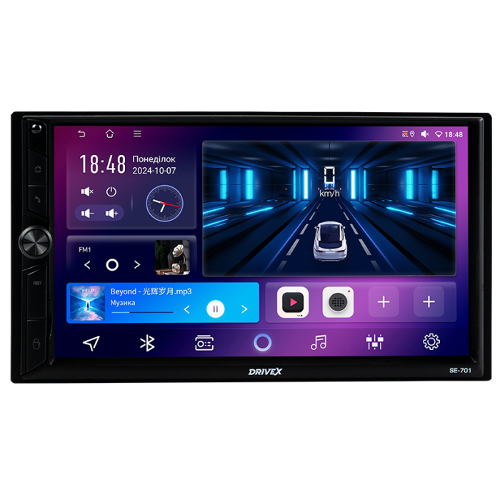 Автомобільний мультимедійний центр 2-Din 7" з бездротовим CarPlay та Android Auto - DriveX SE-701 2-Din 7" DSP 8xCores 4/64GB 4x45W Android 10.0